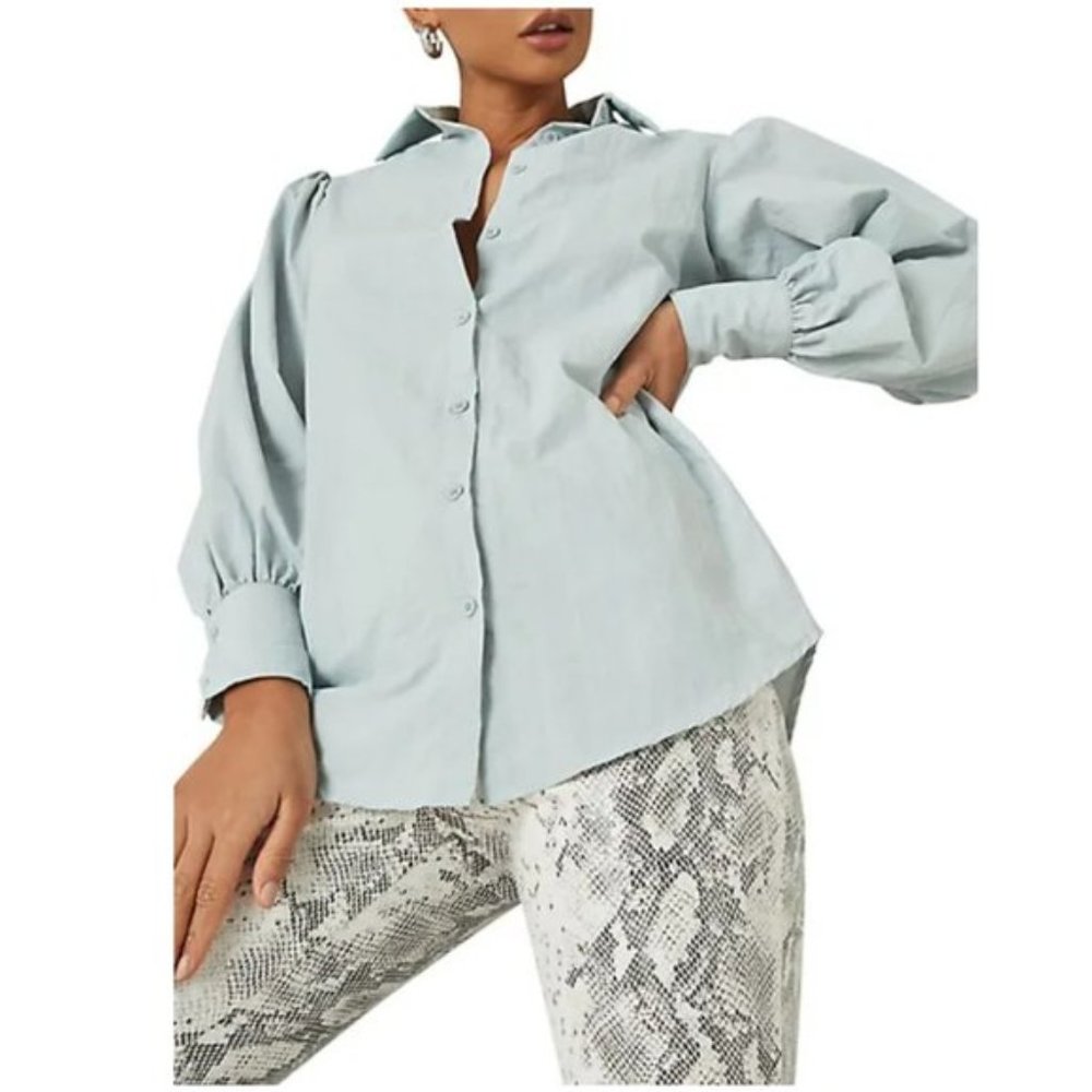 Missguided + Puffed-Sleeve Cotton Shirt